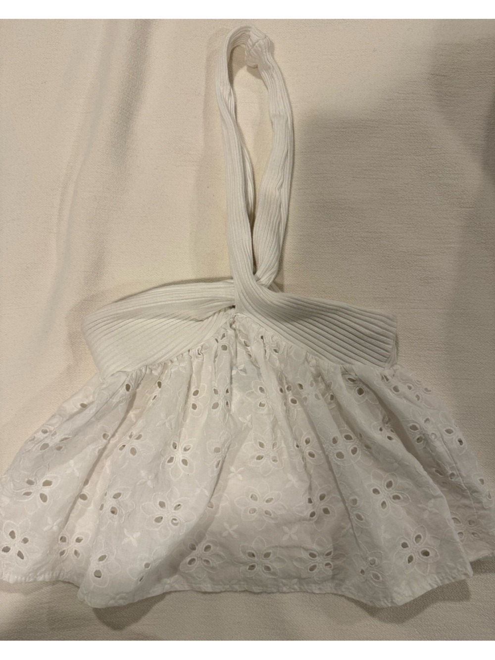 Zara White Eyelet halter top size small cropped
